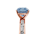 Rose gold Fancy Blue Cushion  Solitaire Diamond Ring with Channel-Set Baguette Band and Four-Prong Setting_97