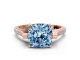 Rose gold Fancy Blue Cushion  Solitaire Diamond Ring with Channel Set Band and Bezel Prong Setting_55