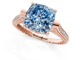 Rose gold Fancy Blue Cushion  Solitaire Diamond Ring with Channel Set Band and Bezel Prong Setting_56
