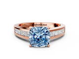 Rose gold Fancy Blue Cushion  Solitaire Diamond Ring with Channel-Set Band and Four-Prong Setting_3