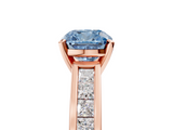 Rose gold Fancy Blue Cushion  Solitaire Diamond Ring with Channel-Set Band and Four-Prong Setting_8
