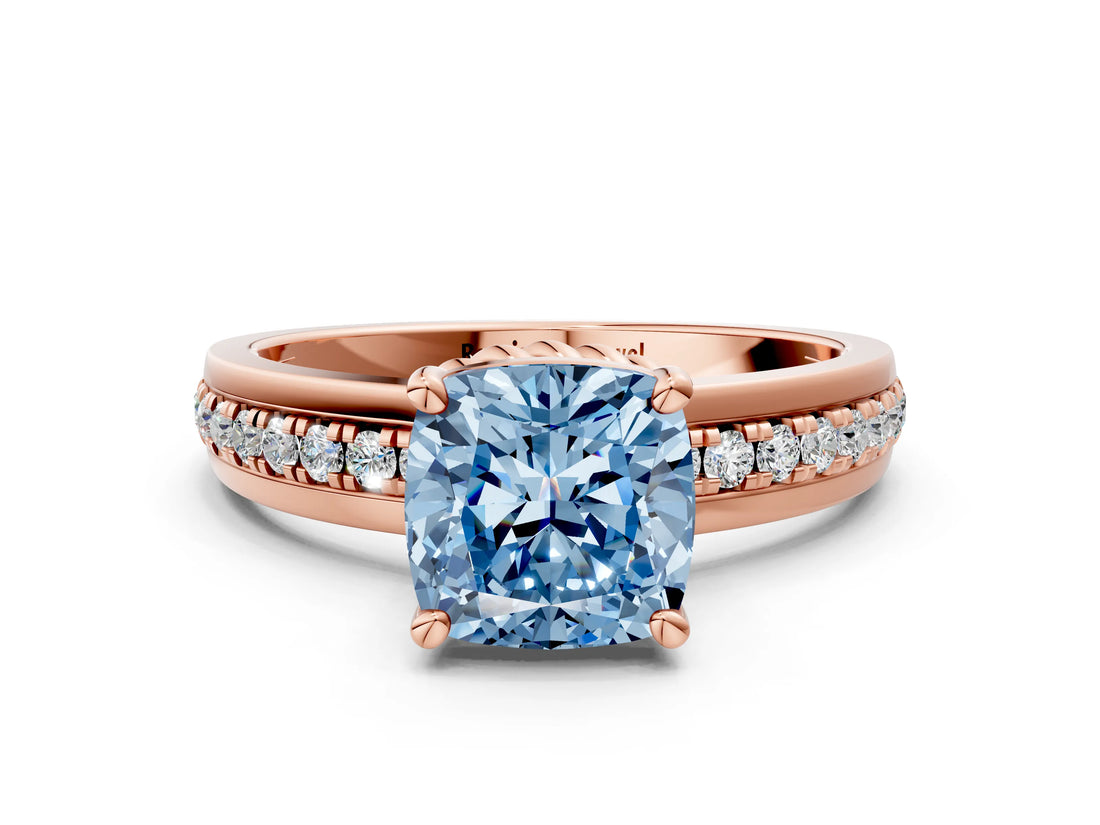 Rose gold Fancy Blue Cushion  Solitaire Diamond Ring with Channel Set Band and Six-Prong Setting_48