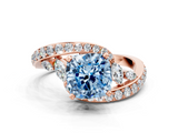 Rose gold Fancy Blue Cushion  Solitaire Diamond Ring with Filigree Band and Four-Prong Setting_86