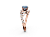 Rose gold Fancy Blue Cushion  Solitaire Diamond Ring with Filigree Band and Four-Prong Setting_88
