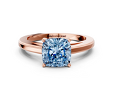 Rose gold Fancy Blue Cushion  Solitaire Diamond Ring with Four-Prong Setting and Classic Band_3