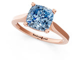 Rose gold Fancy Blue Cushion  Solitaire Diamond Ring with Four-Prong Setting and Tapered Band 1