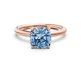 Rose gold Fancy Blue Cushion  Solitaire Diamond Ring with Four-Prong Setting on a Plain Band_20