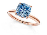 Rose gold Fancy Blue Cushion  Solitaire Diamond Ring with Four-Prong Setting on a Plain Band_21