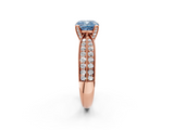 Rose gold Fancy Blue Cushion  Solitaire Diamond Ring with Milgrain Pavé Band and Four-Prong Setting_21