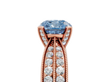 Rose gold Fancy Blue Cushion  Solitaire Diamond Ring with Milgrain Pavé Band and Four-Prong Setting_24