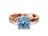 Rose gold Fancy Blue Cushion  Solitaire Diamond Ring with Milgrain and Black Enamel X Pattern Band_207