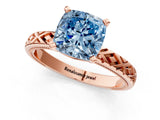 Rose gold Fancy Blue Cushion  Solitaire Diamond Ring with Milgrain and Black Enamel X Pattern Band_208