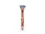 Rose gold Fancy Blue Cushion  Solitaire Diamond Ring with Milgrain and Black Enamel X Pattern Band_209