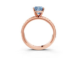 Rose gold Fancy Blue Cushion  Solitaire Diamond Ring with Milgrain and Black Enamel X Pattern Band_210