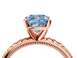 Rose gold Fancy Blue Cushion  Solitaire Diamond Ring with Milgrain and Black Enamel X Pattern Band_211