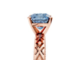 Rose gold Fancy Blue Cushion  Solitaire Diamond Ring with Milgrain and Black Enamel X Pattern Band_212