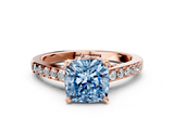 Rose gold Fancy Blue Cushion  Solitaire Diamond Ring with Pavé Band and Four-Prong Setting_113