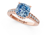 Rose gold Fancy Blue Cushion  Solitaire Diamond Ring with Pavé Band and Four-Prong Setting_114