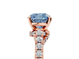 Rose gold Fancy Blue Cushion  Solitaire Diamond Ring with Pavé Band and Four-Prong Setting_118