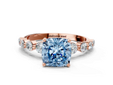 Rose gold Fancy Blue Cushion  Solitaire Diamond Ring with Pave Band and Four-Prong Setting_299