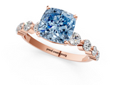 Rose gold Fancy Blue Cushion  Solitaire Diamond Ring with Pave Band and Four-Prong Setting_300