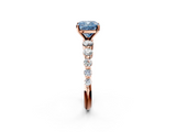 Rose gold Fancy Blue Cushion  Solitaire Diamond Ring with Pave Band and Four-Prong Setting_301