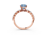 Rose gold Fancy Blue Cushion  Solitaire Diamond Ring with Pave Band and Four-Prong Setting_302