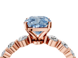 Rose gold Fancy Blue Cushion  Solitaire Diamond Ring with Pave Band and Four-Prong Setting_303
