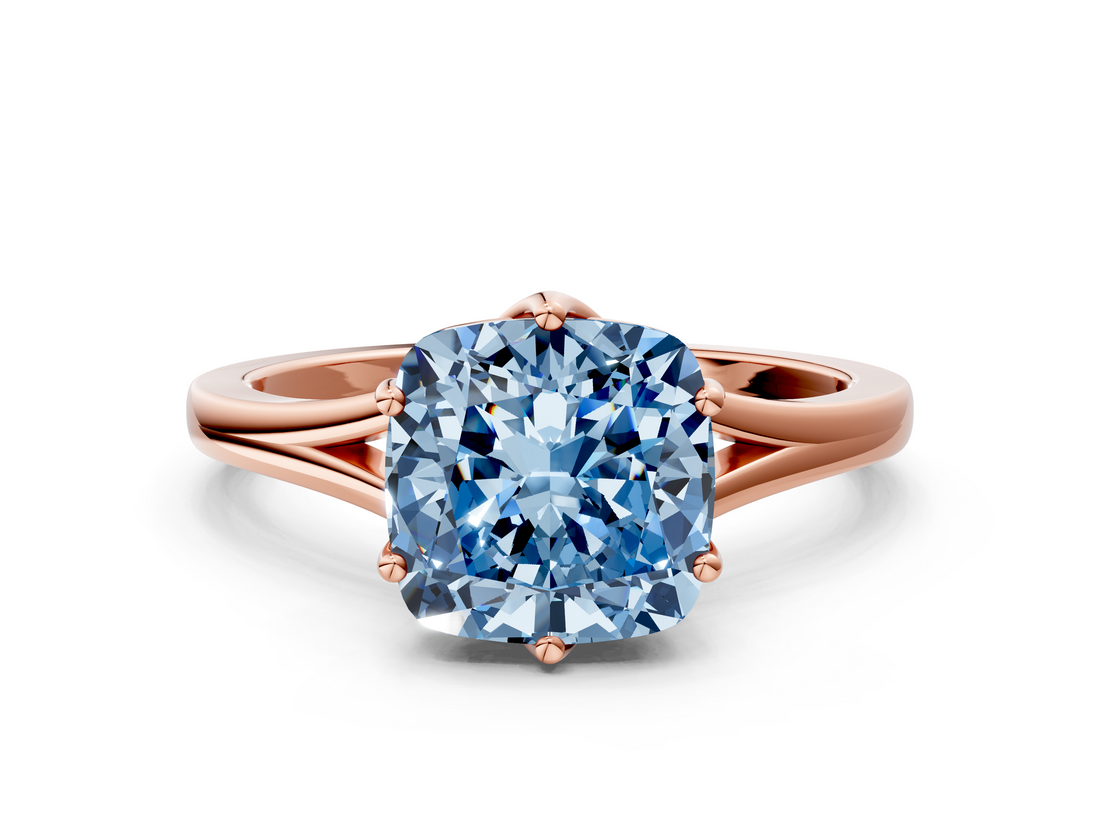 Rose gold Fancy Blue Cushion  Solitaire Diamond Ring with Six-Prong Setting and Tapered Band_17