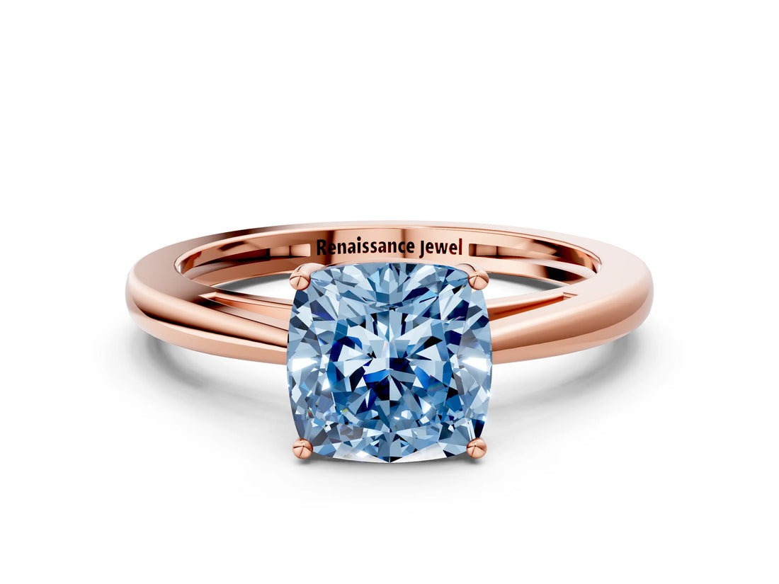 Rose gold Fancy Blue Cushion  Solitaire Diamond Ring with Split Shank and Four-Prong Setting_12