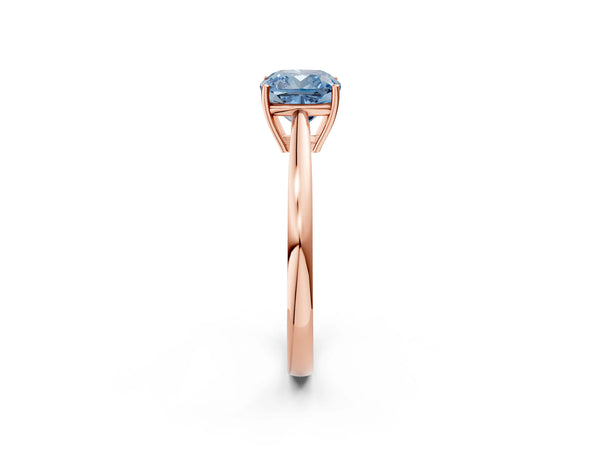 Rose Gold Cushion Cut Cathedral Solitaire Engagement Ring Setting for Fancy Blue Center with Open Shoulders