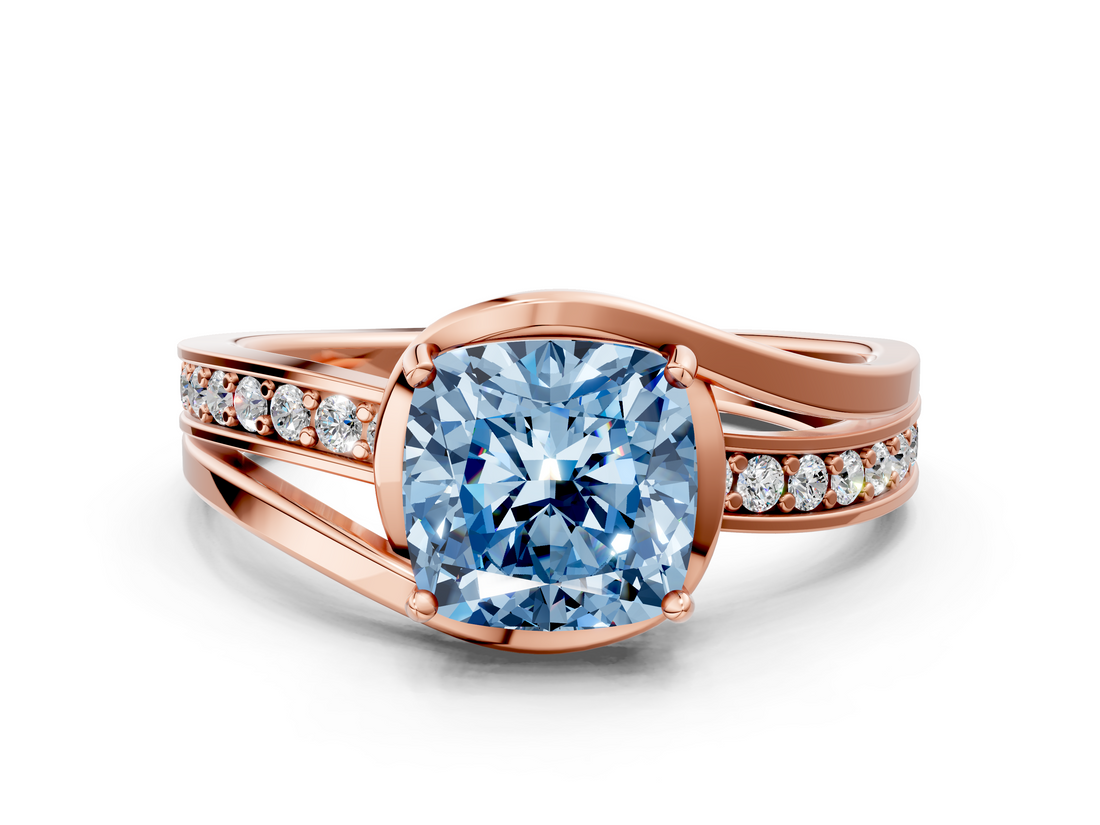 Rose gold Fancy Blue Cushion  Solitaire Diamond Ring with Split Shank and Prong Setting_42