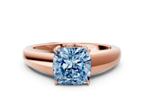 Rose gold Fancy Blue Cushion  Solitaire Diamond Ring with Tapered Band and Four-Prong Setting_49