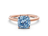 Rose gold Fancy Blue Cushion  Solitaire Diamond Ring with a Classic Band and Four-Prong Setting 1