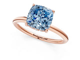 Rose gold Fancy Blue Cushion  Solitaire Diamond Ring with a Classic Band and Four-Prong Setting 2