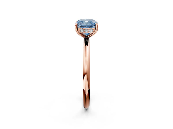 Rose gold Fancy Blue Cushion  Solitaire Diamond Ring with a Classic Band and Four-Prong Setting