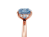 Rose gold Fancy Blue Cushion  Solitaire Diamond Ring with a Classic Band and Four-Prong Setting