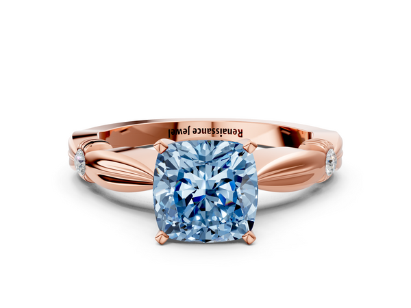 Rose gold Fancy Blue Cushion  Solitaire Diamond Twisted Band with Four-Prong Setting