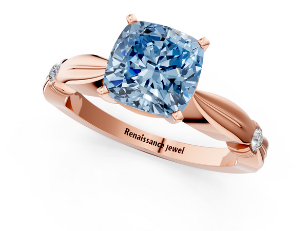 Rose gold Fancy Blue Cushion  Solitaire Diamond Twisted Band with Four-Prong Setting