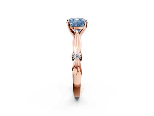 Rose gold Fancy Blue Cushion  Solitaire Diamond Twisted Band with Four-Prong Setting