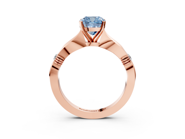 Rose gold Fancy Blue Cushion  Solitaire Diamond Twisted Band with Four-Prong Setting
