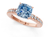 Rose gold Fancy Blue Cushion  Solitaire Diamond with Pavé Band and Four-Prong Setting_47