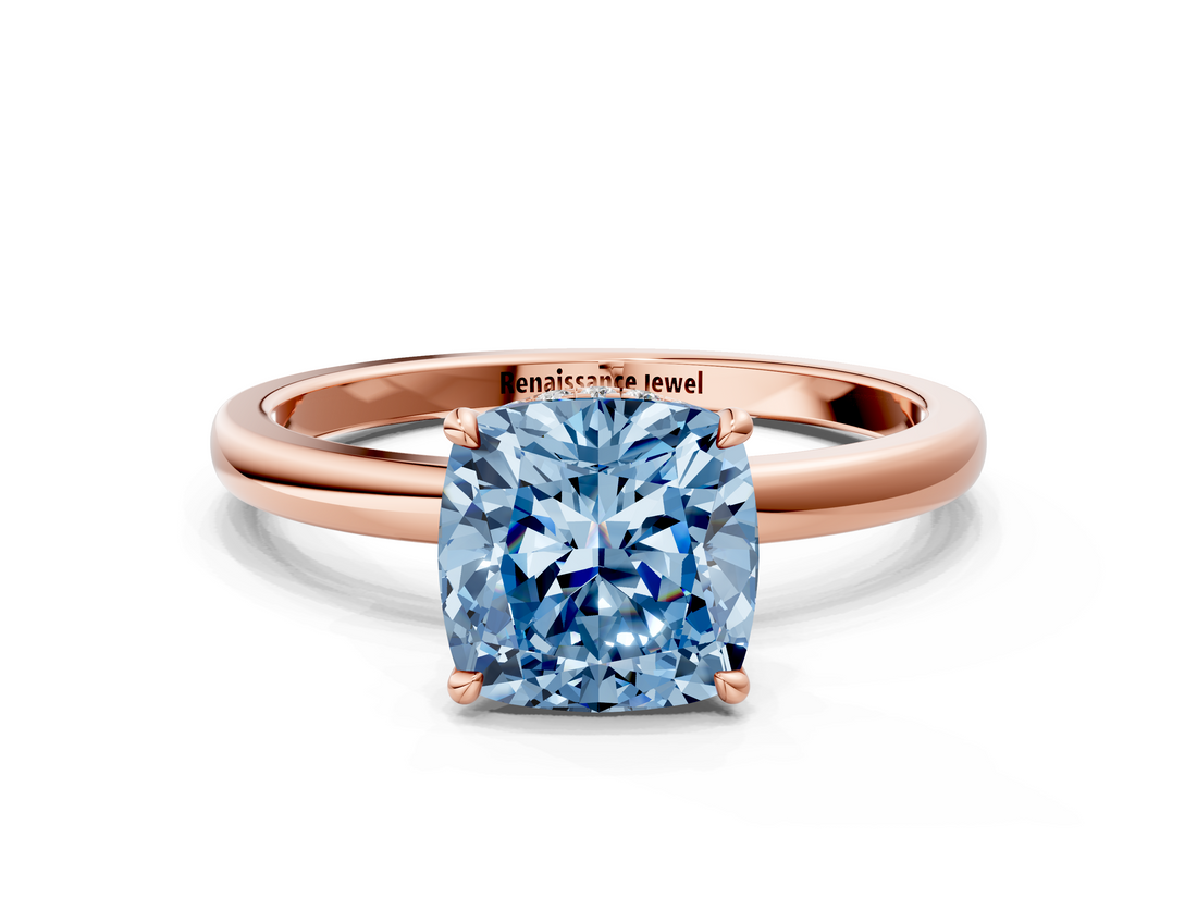 Rose gold Fancy Blue Cushion  Solitaire Engagement Ring with Cathedral Band and Four-Prong Setting_21