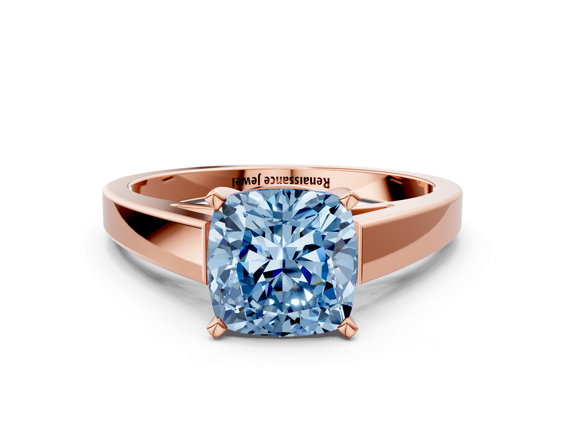 Rose gold Fancy Blue Cushion  Solitaire Engagement Ring with Four-Prong Setting and Tapered Band_3