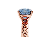 Rose gold Fancy Blue Cushion  Solitaire Engagement Ring with Scrollwork Band and Four-Prong Setting_138