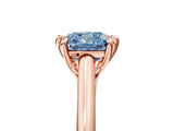 Rose gold Fancy Blue Cushion  Solitaire Engagement Ring with Six-Prong Setting and Classic Band