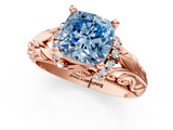 Rose gold Fancy Blue Cushion  Solitaire Filigree Engagement Ring with Halo and Prong Setting_69