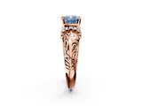 Rose gold Fancy Blue Cushion  Solitaire Filigree Engagement Ring with Halo and Prong Setting_70