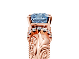 Rose gold Fancy Blue Cushion  Solitaire Filigree Engagement Ring with Halo and Prong Setting_73