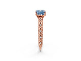 Rose gold Fancy Blue Cushion  Solitaire Floral Milgrain Engagement Ring_33